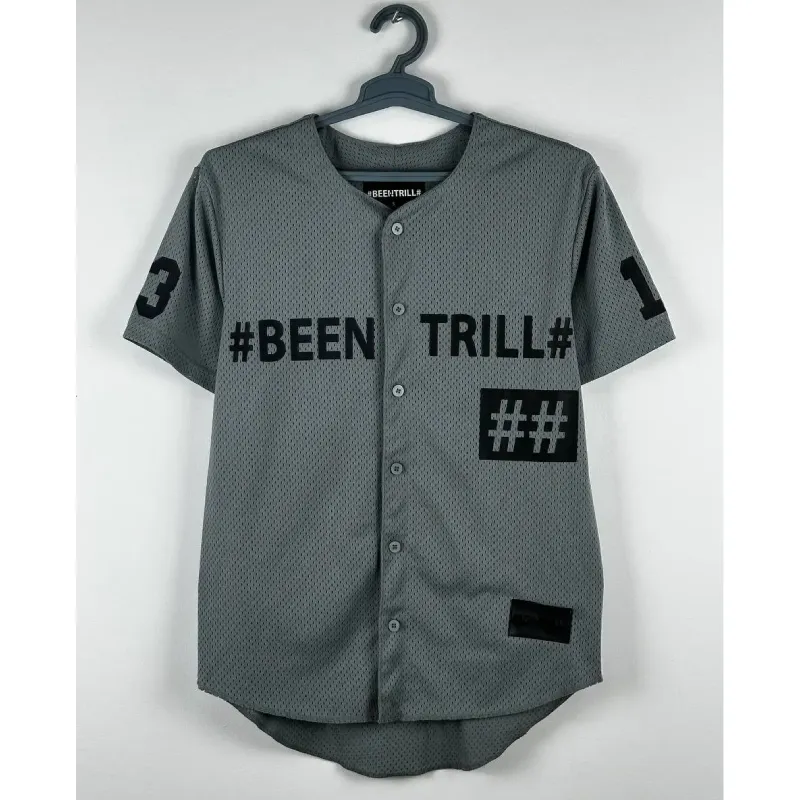 Grey Been Trill 13 Baseball Jersey - Been Trill Men's Grey Been Trill 13 Baseball Jersey