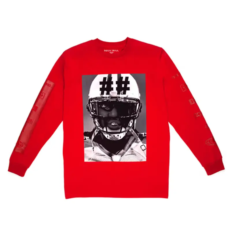 Red Hood By Air x Been Trill Long Sleeve Football Shirt - Been Trill Red Hood By Air x Been Trill Long Sleeve Football Shirt